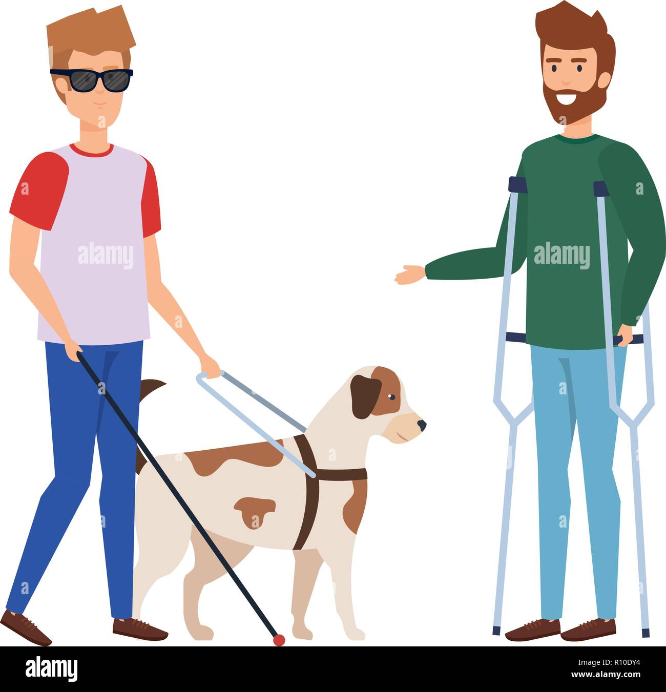 Blinden Mann mit Hund und Mann mit Prothese Stock-Vektorgrafik - Alamy