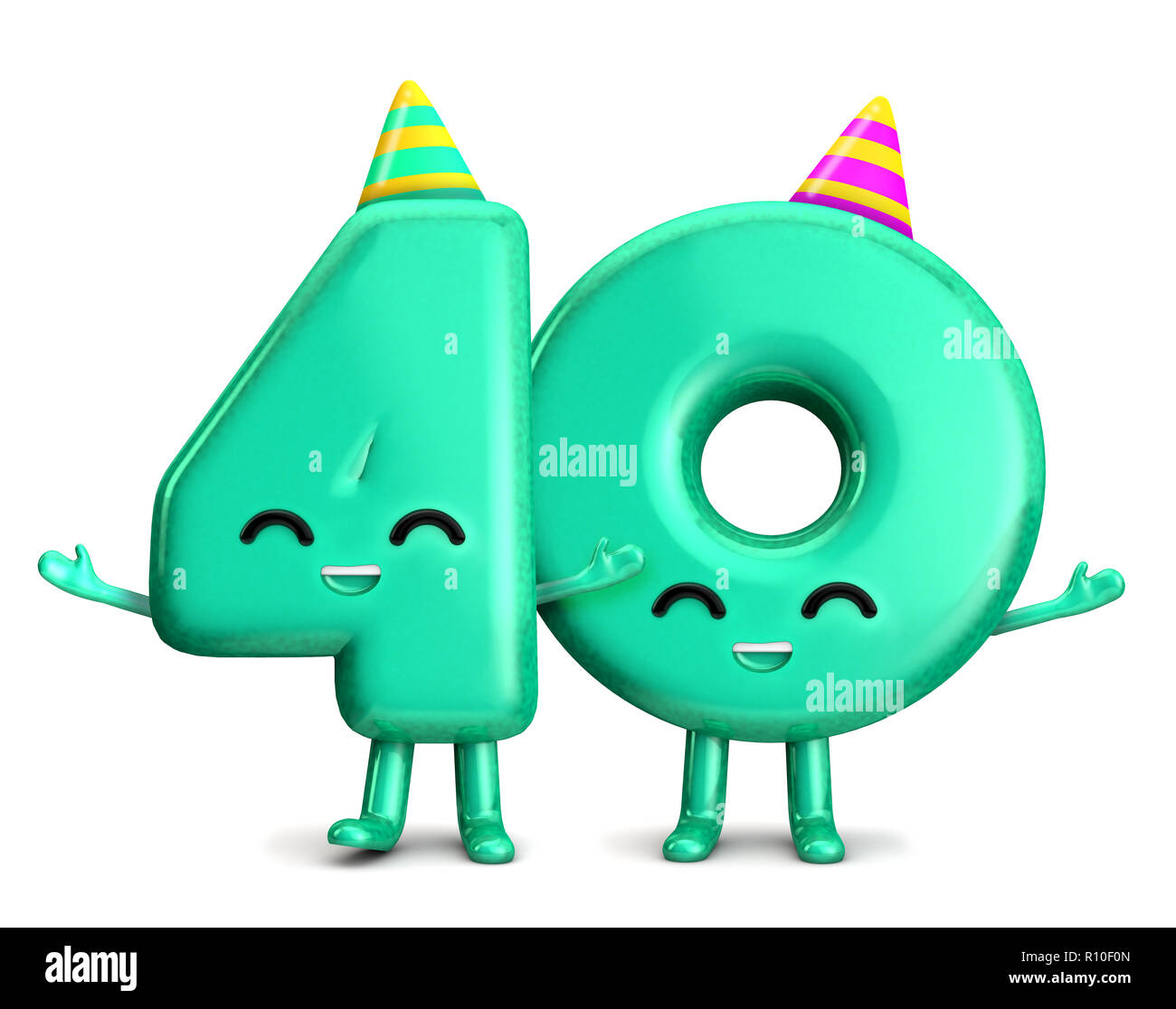 Happy 40th birthday niedlichen Charakter mit Hut. 3D-Rendering Stockfoto