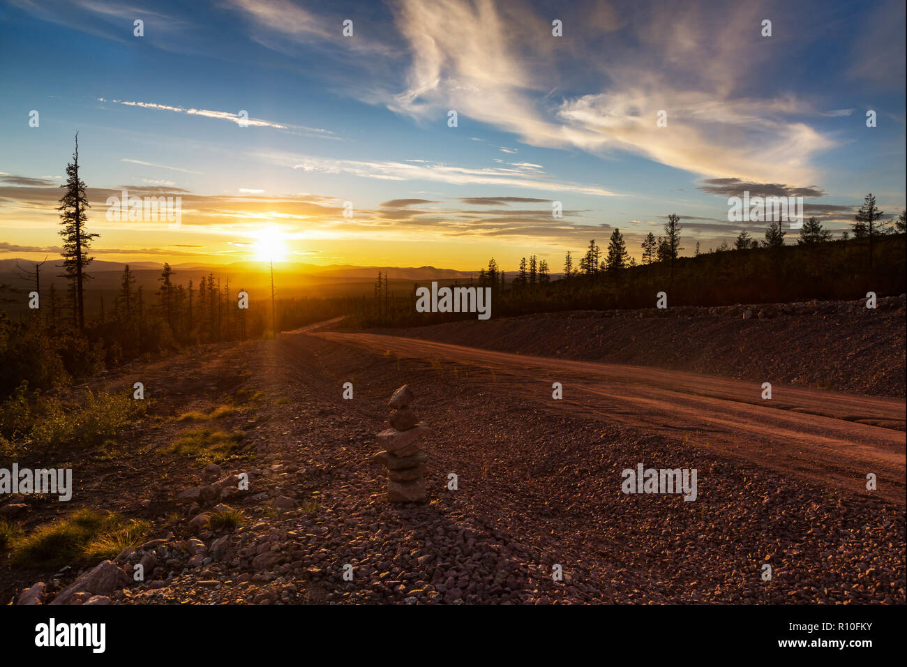 Sonnenuntergang in der spurs Stanovoy Ridge, Jakutien, Russland Stockfoto