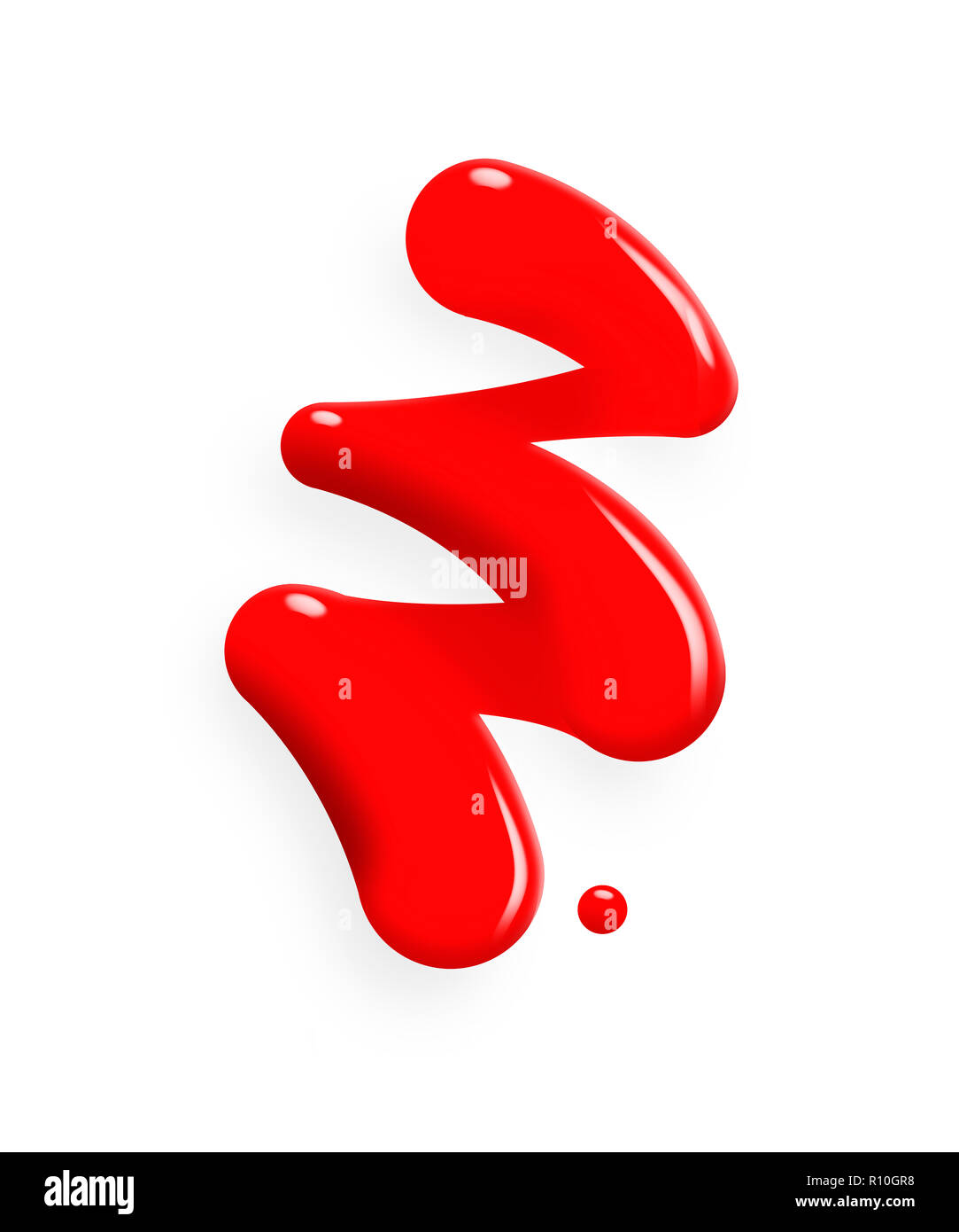 Digitales Bild von gegossenen roten Farbe in Zick-Zack-Form auf weißem Hintergrund Stockfoto