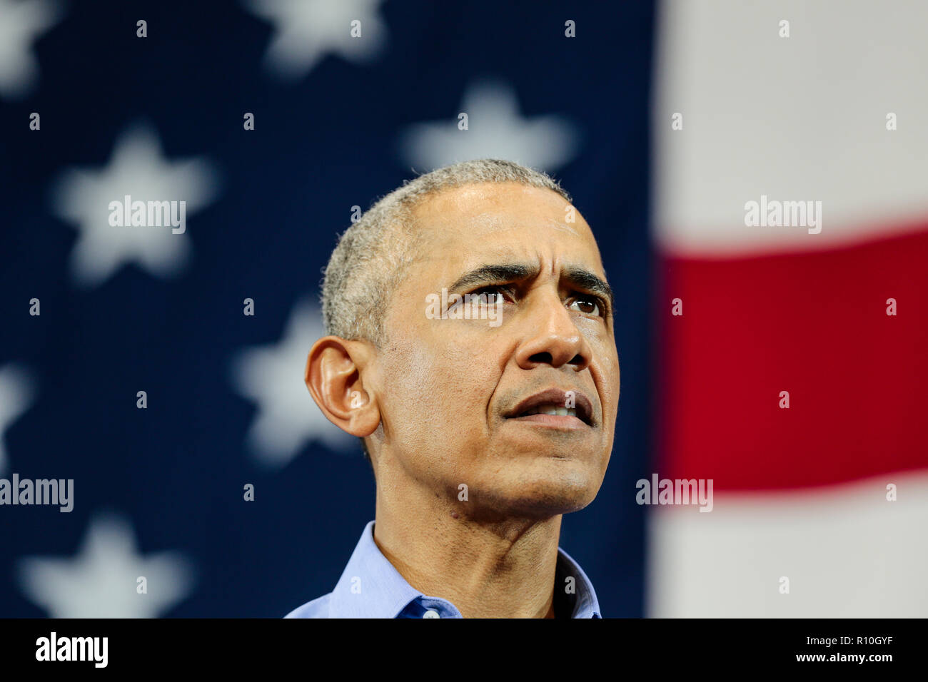Der frühere US-Präsident Barack Obama spricht während einer Kundgebung für einen demokratischen Kandidaten Stockfoto