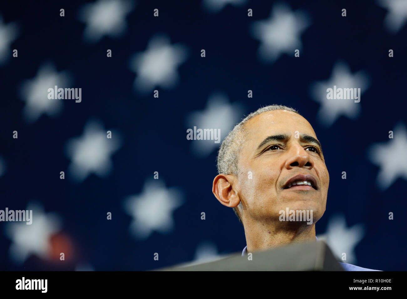 Der frühere US-Präsident Barack Obama spricht während einer Kundgebung für einen demokratischen Kandidaten Stockfoto