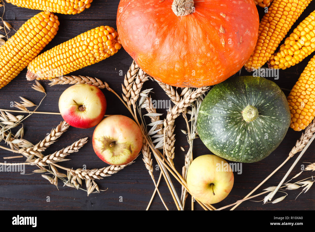 Happy Thanksgiving Tag Kurbisse Und Herbst Wohnkultur Mit Rustikalen Holz Hintergrund Stockfotografie Alamy