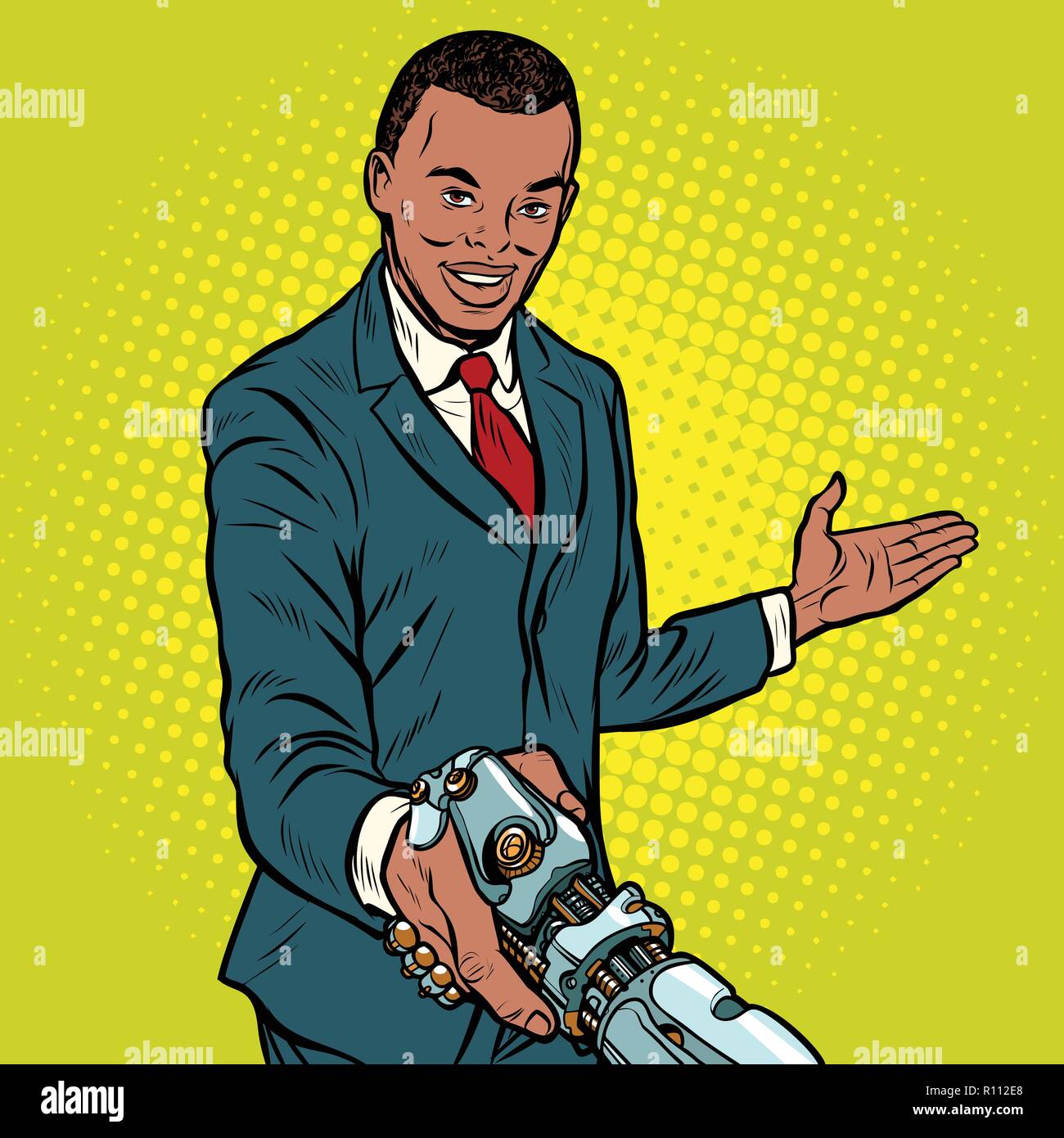 Afrikanischen Geschäftsmann Handshake an Roboter Stock Vektor