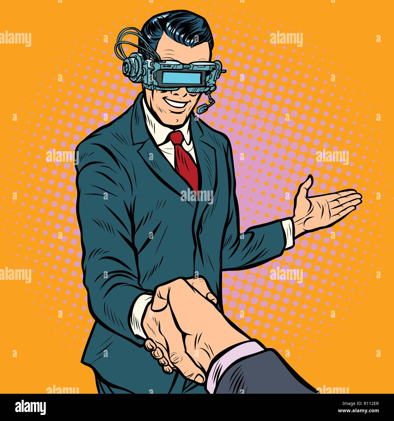 Geschäftsmann Händeschütteln in der virtuellen Realität Stock Vektor