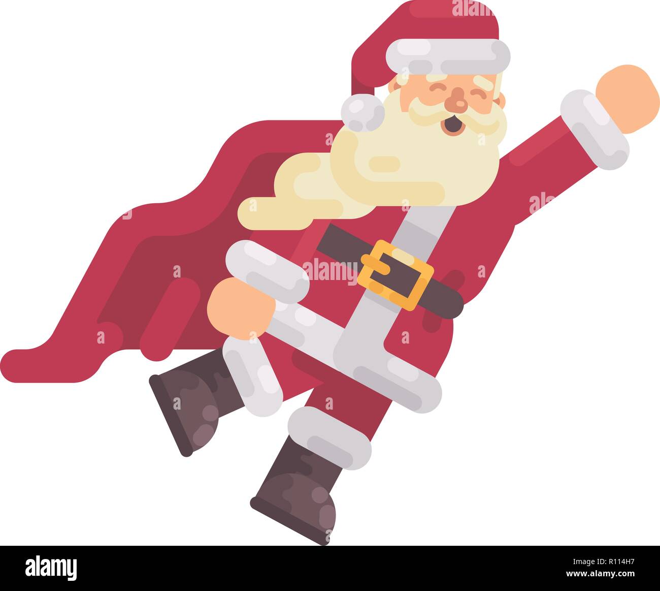 Fliegende Weihnachtsmann in einer superhero Cape. Weihnachten Charakter flachbild Abbildung Stock Vektor