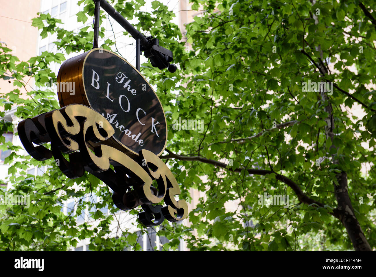 Zeichen für den Block Arcade in Melbourne, Australien, Nov. 2018 Stockfoto