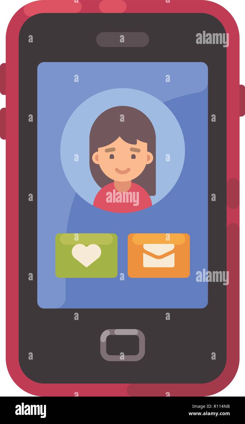 Der Bildschirm des Smartphones mit einer sozialen app Interface und ein Mädchen avatar Flachbild-Symbol. Dating-app Flachbild Abbildung Stock Vektor