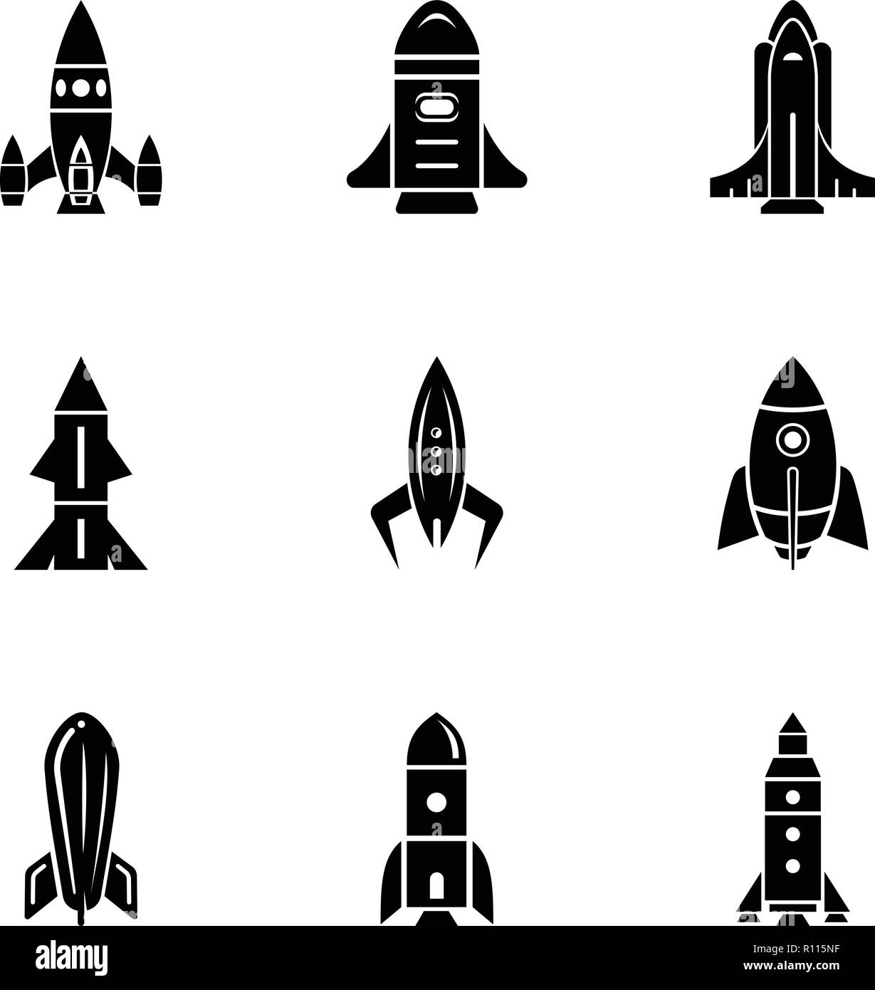 Rocket Launch Symbole gesetzt, einfachen Stil Stock Vektor