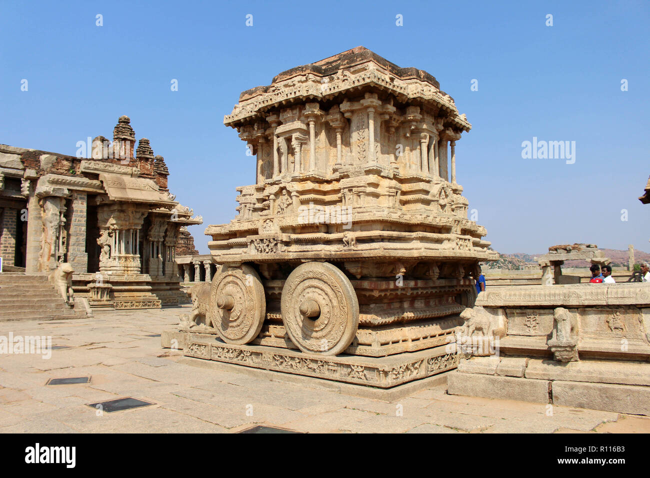 Die berühmten Vijaya Vittala Tempel und seine Wagen von Hampi. In Indien genommen, August 2018. Stockfoto