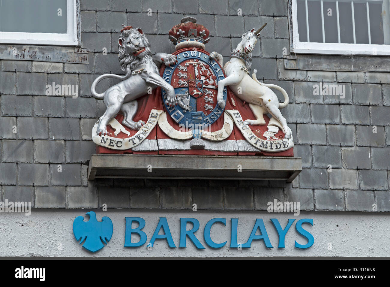 Barclays Bank Wappen, Padstow, Cornwall, England, Großbritannien Stockfoto