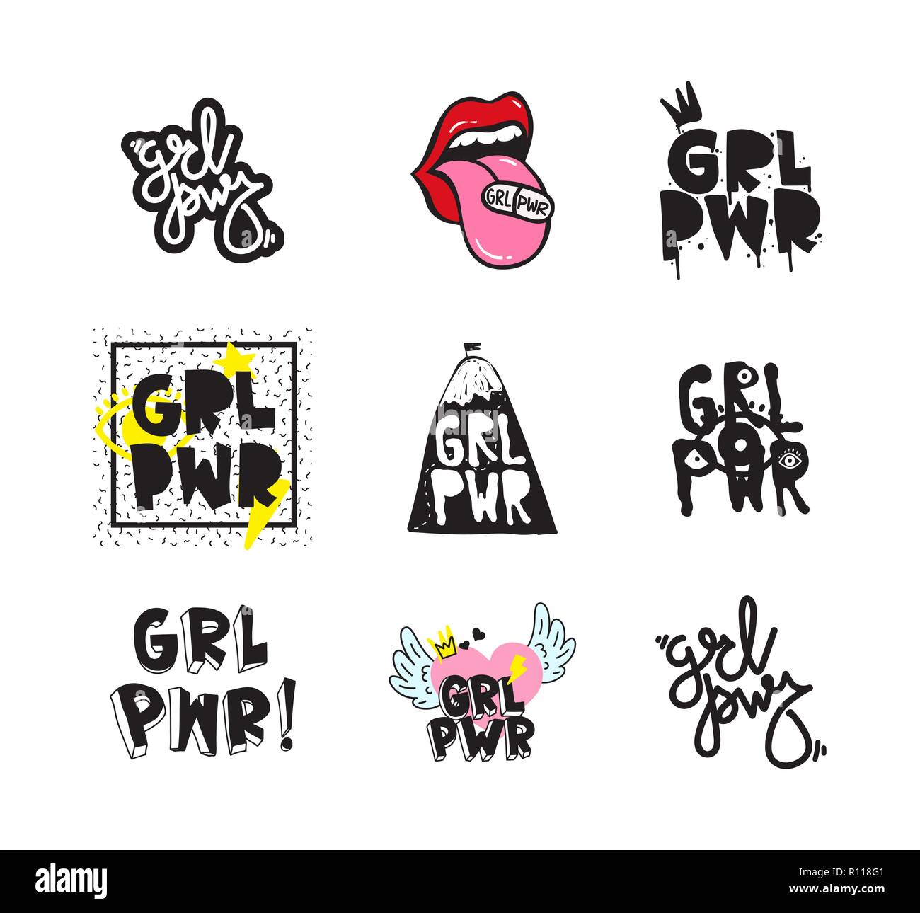 Typografie Slogan mit Girl Power Text. GRL PWR kurze Zitat Stock Vektor