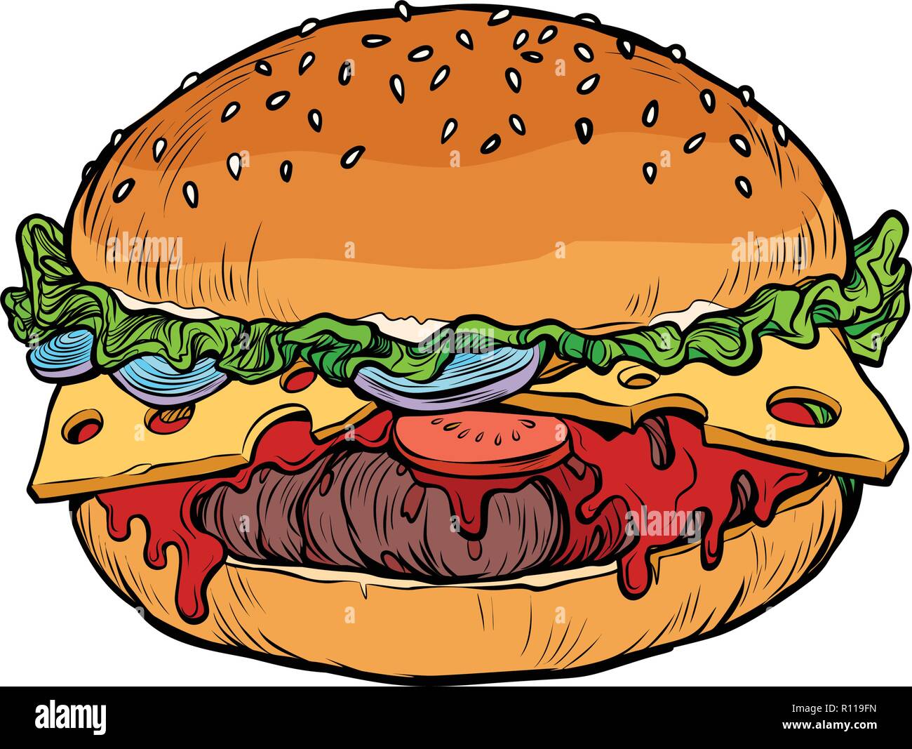 Burger, isoliert auf weißem Hintergrund Stock Vektor