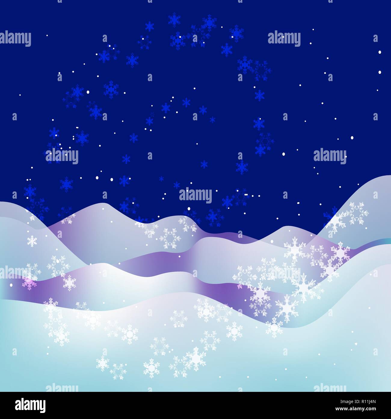 Trendy Weihnachten und Neues Jahr blauen Hintergrund. Xmas Night. Schnee, Schneeflocken, Sterne und Schneeverwehungen. Abstrakte Weihnachten Hintergrund mit Winterlandschaft Stock Vektor