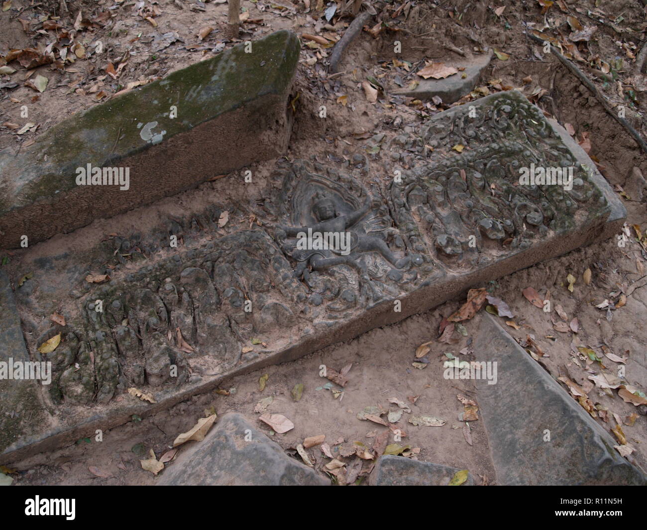 Relief auf dem Boden sind, Beng Mealea Tempel Stockfoto