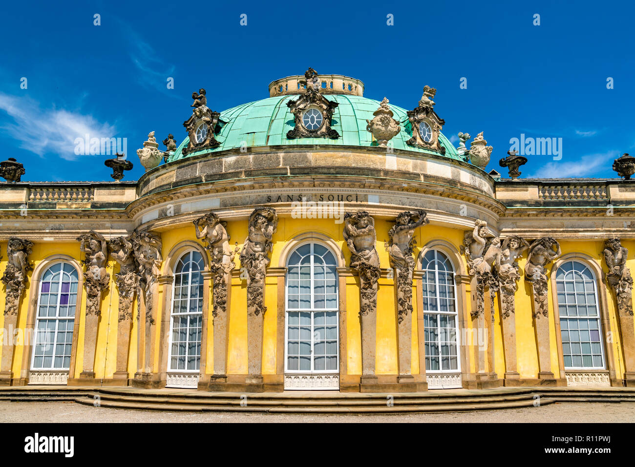 Schloss Sanssouci, die Sommerresidenz Friedrichs des Großen, König von Preußen, in Potsdam, Deutschland Stockfoto