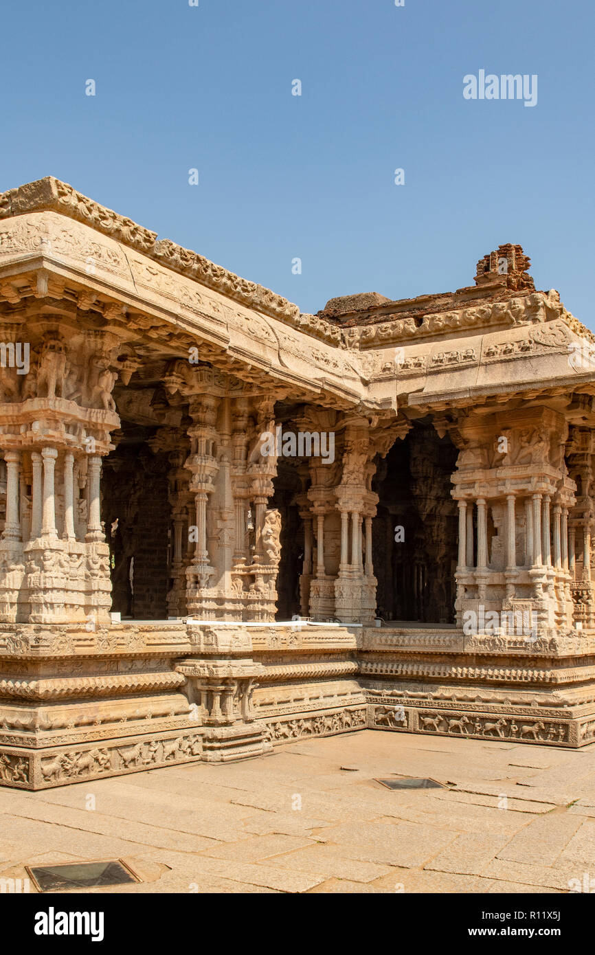 Musikalische Säulen, der Vitthala Temple, Hampi, Karnataka, Indien Stockfoto