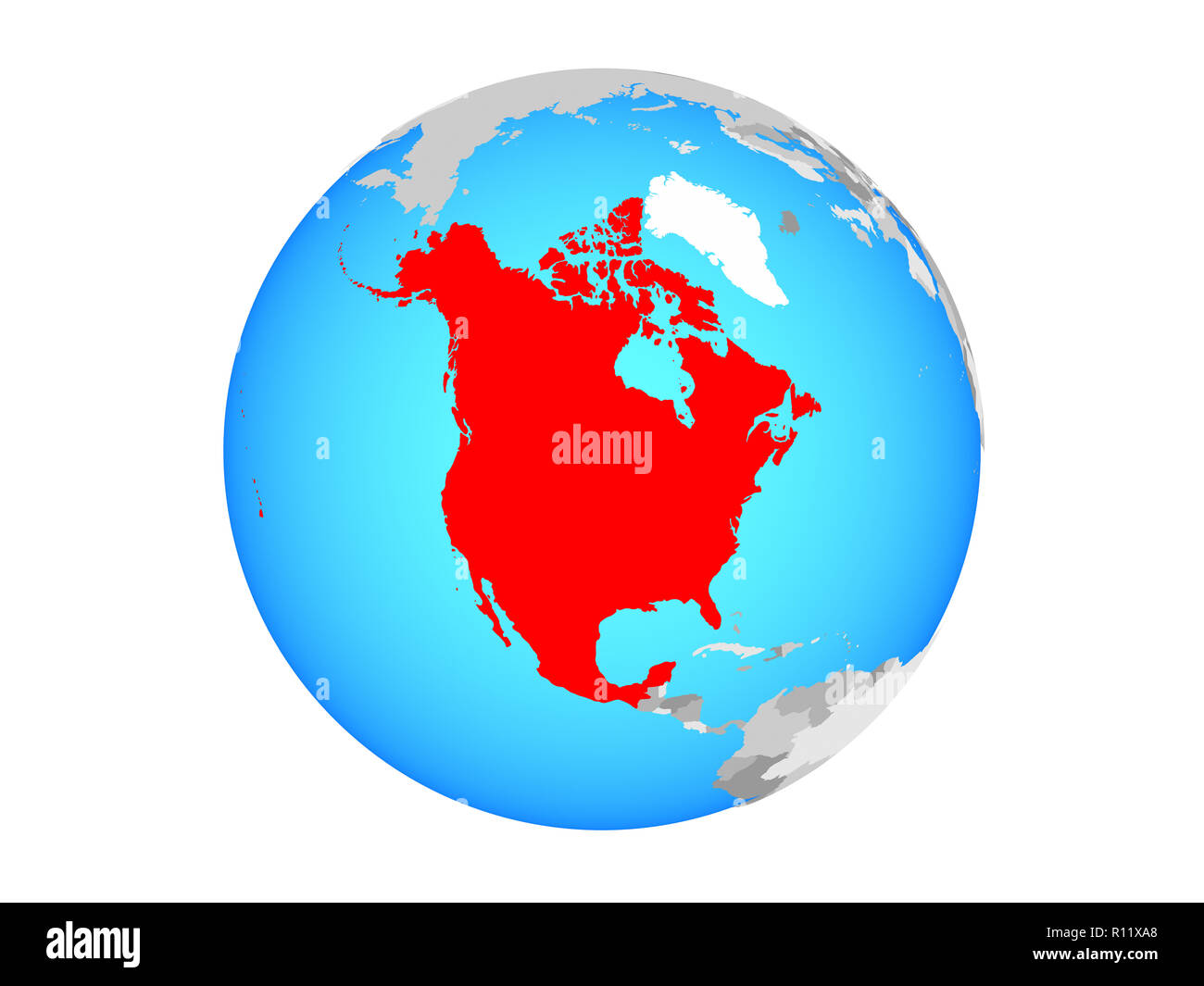 NAFTA-Mitglied staaten auf Blau politische Welt. 3D-Abbildung auf weißem Hintergrund. Stockfoto