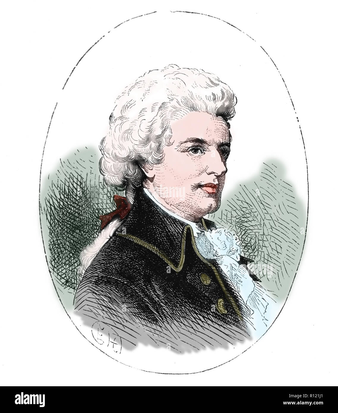 Wolfgang Amadeus Mozart (1756-1791). Komponist der klassischen Ära. Gravur der Germania, 1882. Stockfoto