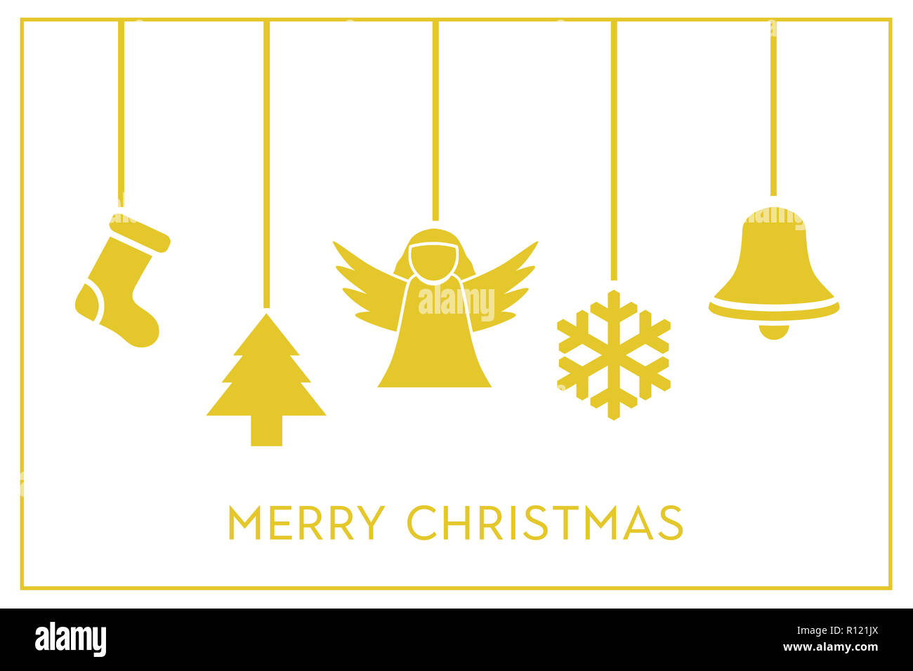 Golden Christmas Ornaments - Frohe Weihnachten Stockfoto
