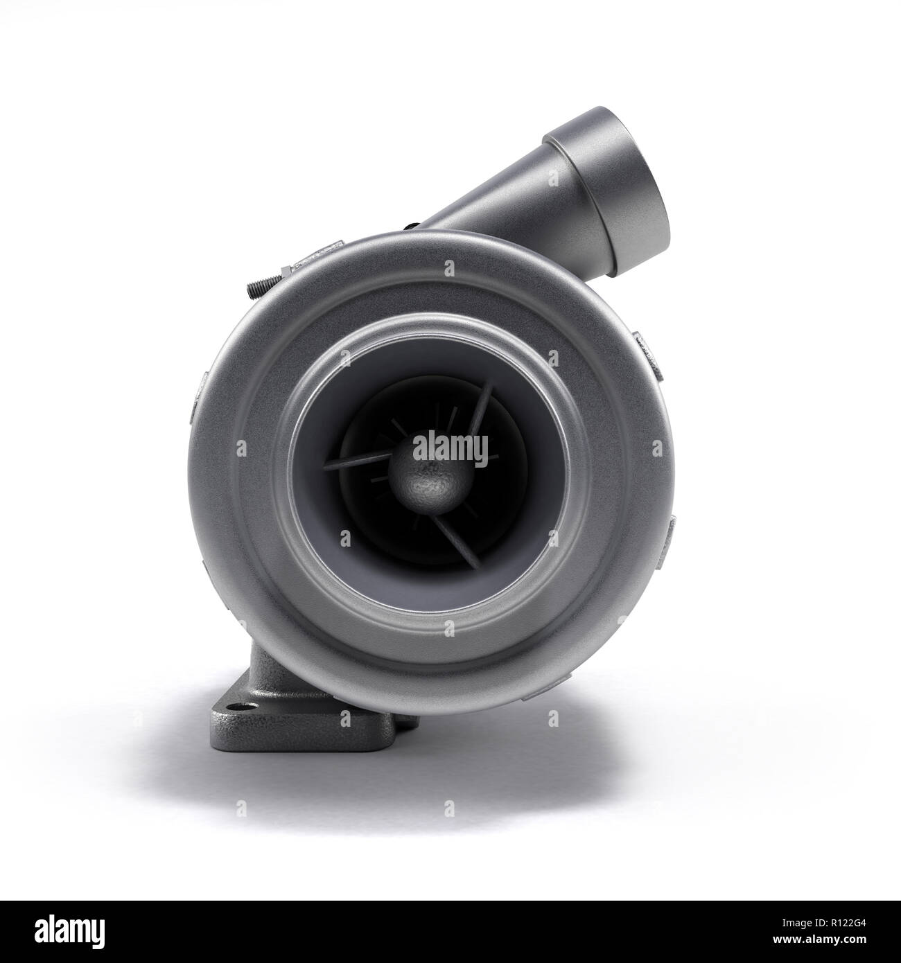 Automotive Turbolader Turbine 3D-Render auf Weiß Stockfoto