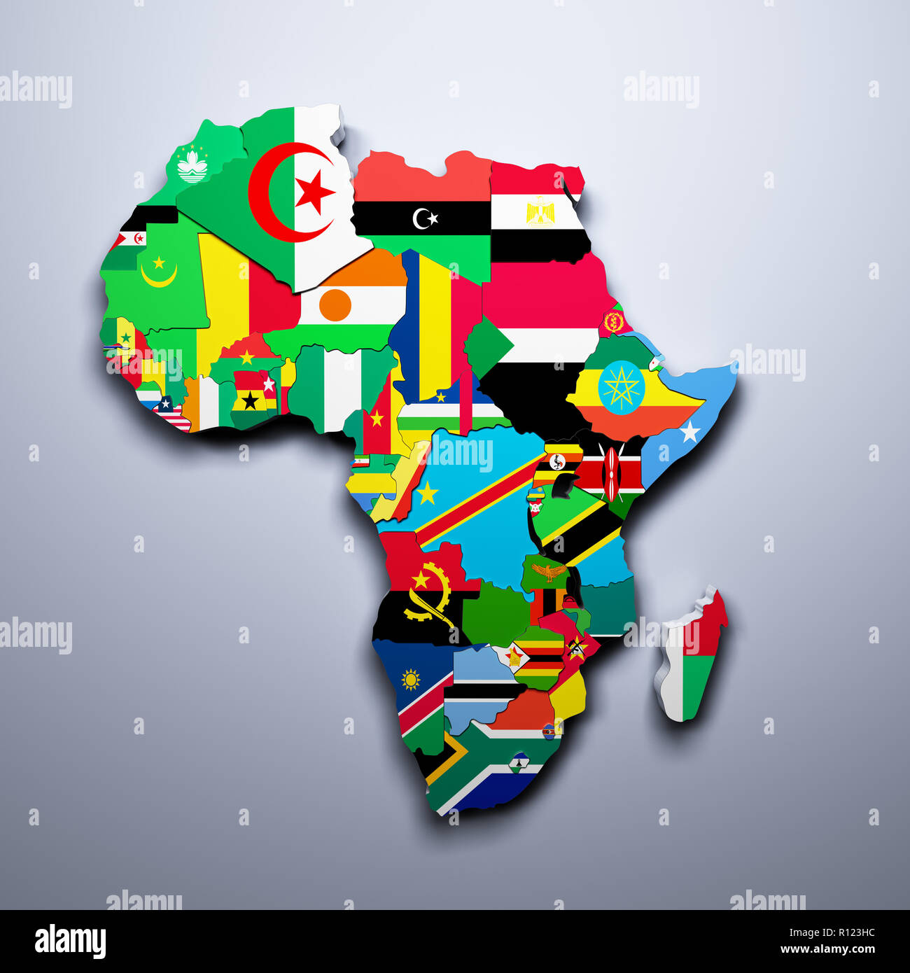 Afrika Karte Mit Flaggen Der Lander 3d Rendering Stockfotografie Alamy