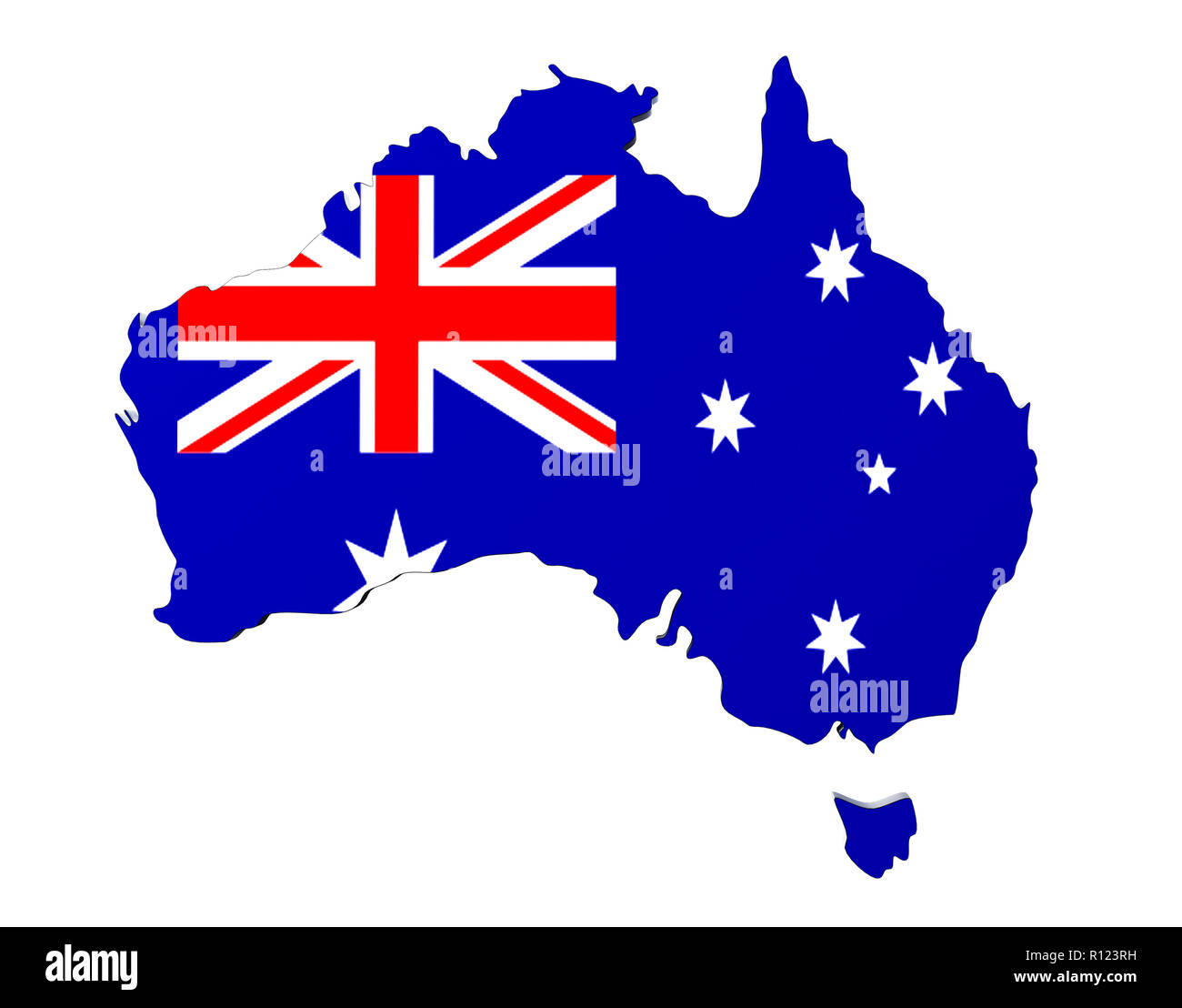3D-Flagge Karte von Australien rendern auf Weiß Stockfoto