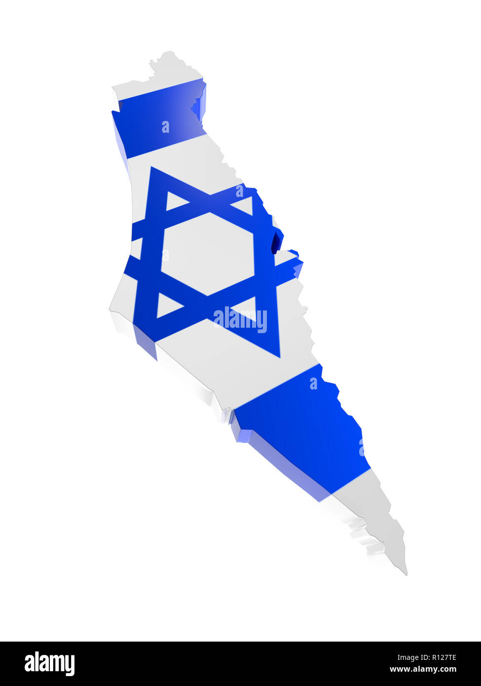 3D-Render Israels Grenze mit National Flagge Farben auf weißem Hintergrund Stockfoto