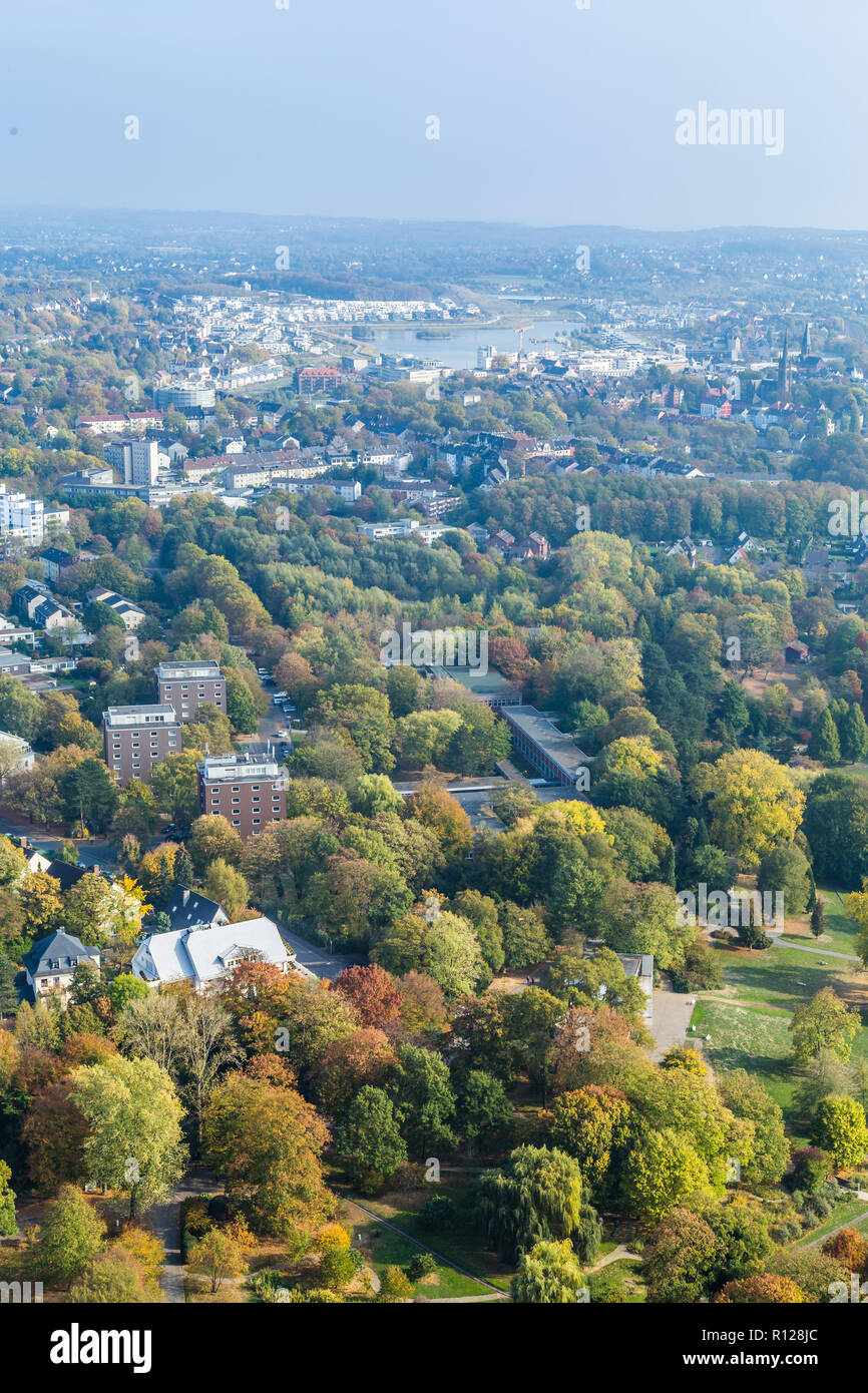 Antenne Panorama vom Florianturm Telekommunikation Turm und Wahrzeichen in Dortmund, Deutschland. Stockfoto