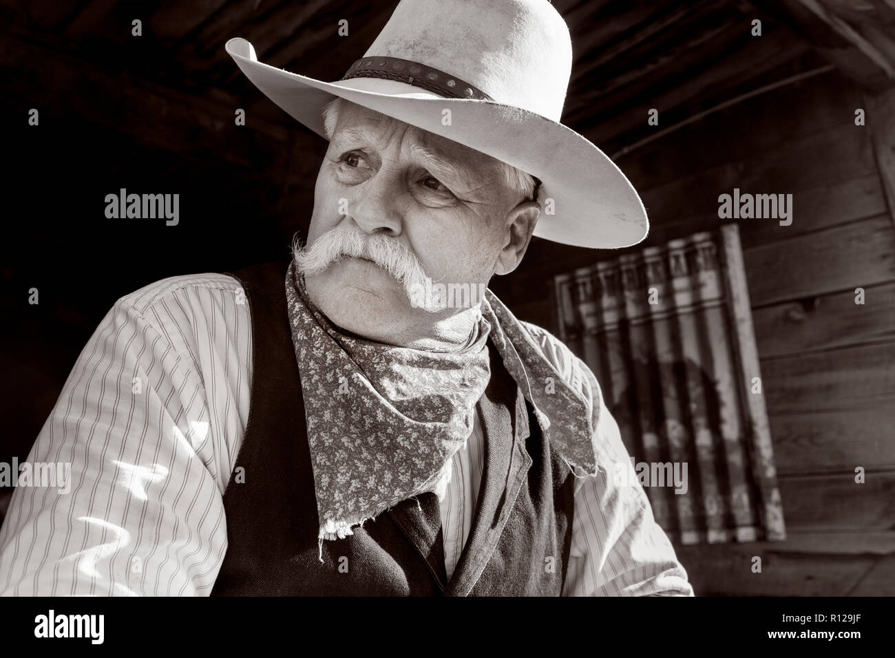 WY 02453-01 ... WYOMING - Mike Buckich in der Scheune auf Willow Creek Ranch. Herr #B18 Stockfoto