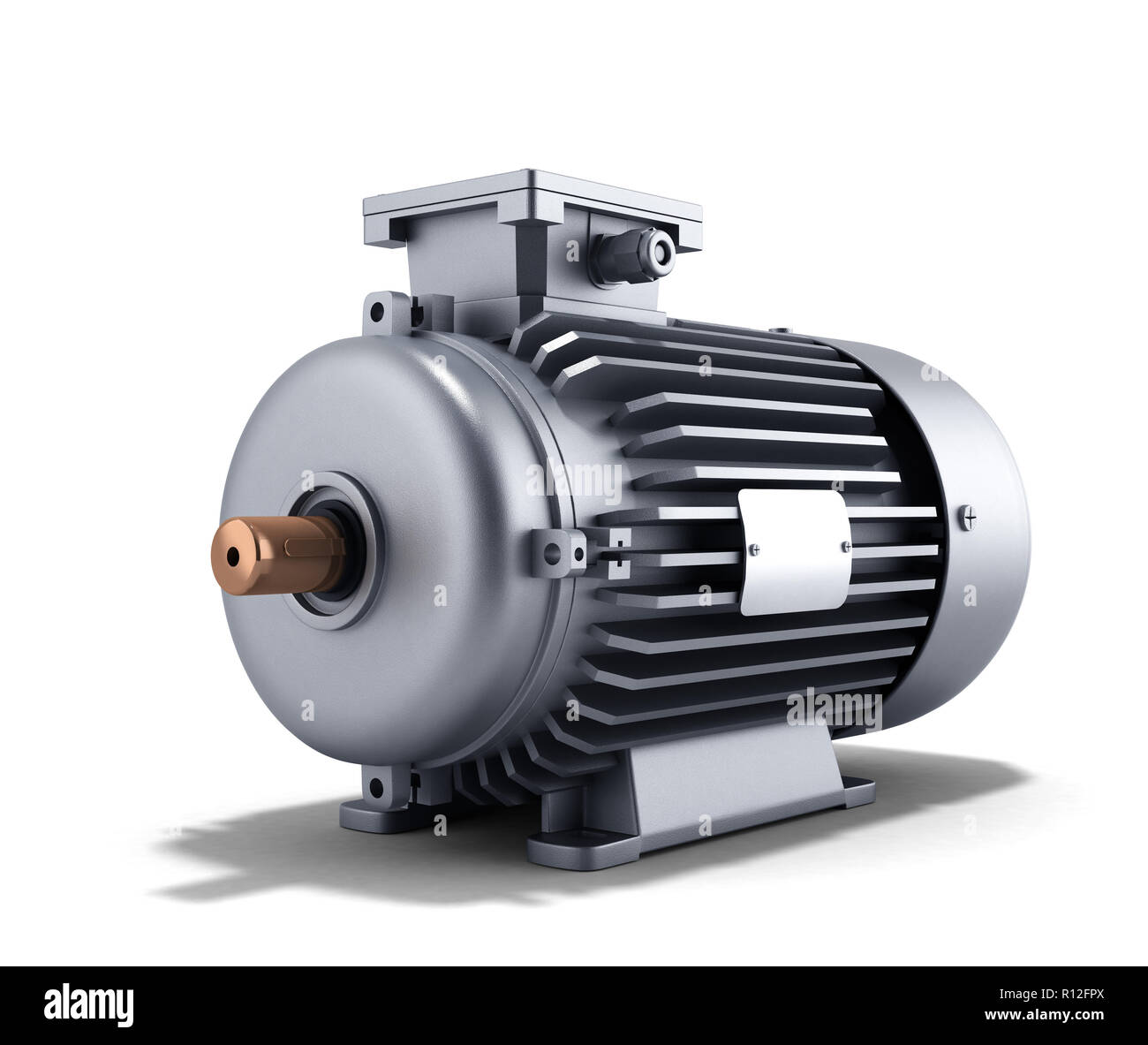 Elektromotor Generator 3d-Abbildung auf weißem Hintergrund Stockfoto