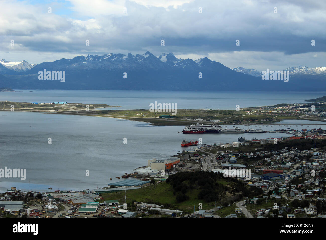 Ushuaia, Feuerland, Argentinien. Die südlichste Stadt der Welt auf dem Beagle Kanal und Ausgangspunkt der Antarktis Expeditionskreuzfahrten gelegen Stockfoto