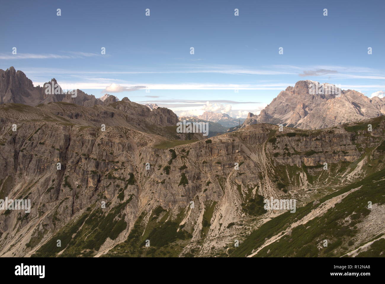 Berglandschaft an den Drei Zinnen in den italienischen Dolomiten Stockfoto