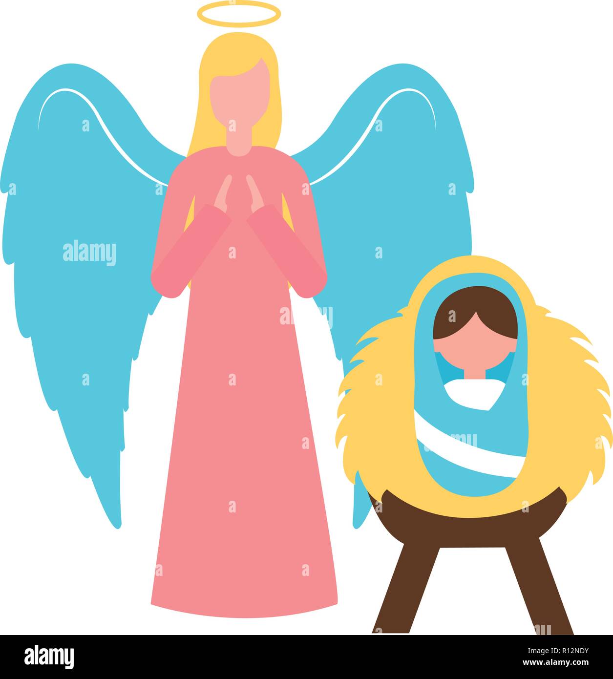 Frohe Weihnachten Engel Baby Jesus in der Krippe Vector Illustration Stock Vektor