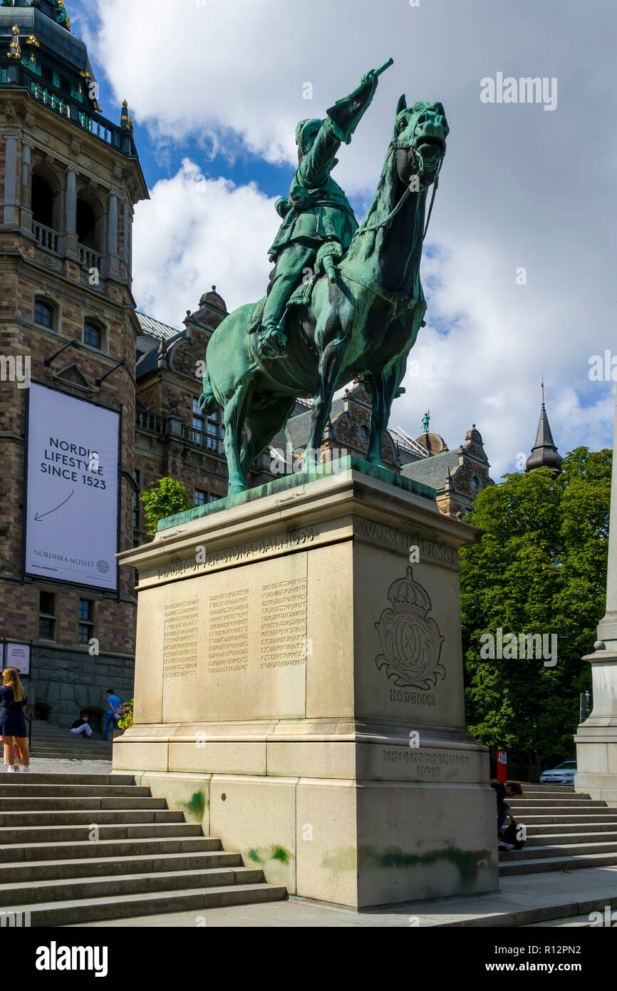 Die Statue von König Charles X Gustavus (Carl X Gustaf) Stockholm ist die Hauptstadt und die grösste Stadt in Schweden Stockfoto