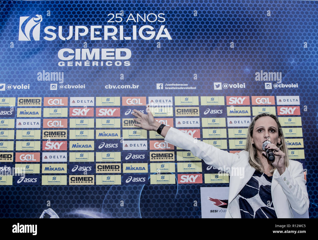 SÃO PAULO, SP - 08.11.2018: SUPERLIGA FEMININA 18/19 DE VÔLEI - Start der CIMED Superliga Frauen 's Volleyball, Saison 18/19 mit der Teilnahme von Aths, Trainer die AES- und die Vertreter der Vereine, die heute erfolgte, 8. November 2018 in São Paulo. (Foto: Van Campos/Fotoarena) Stockfoto