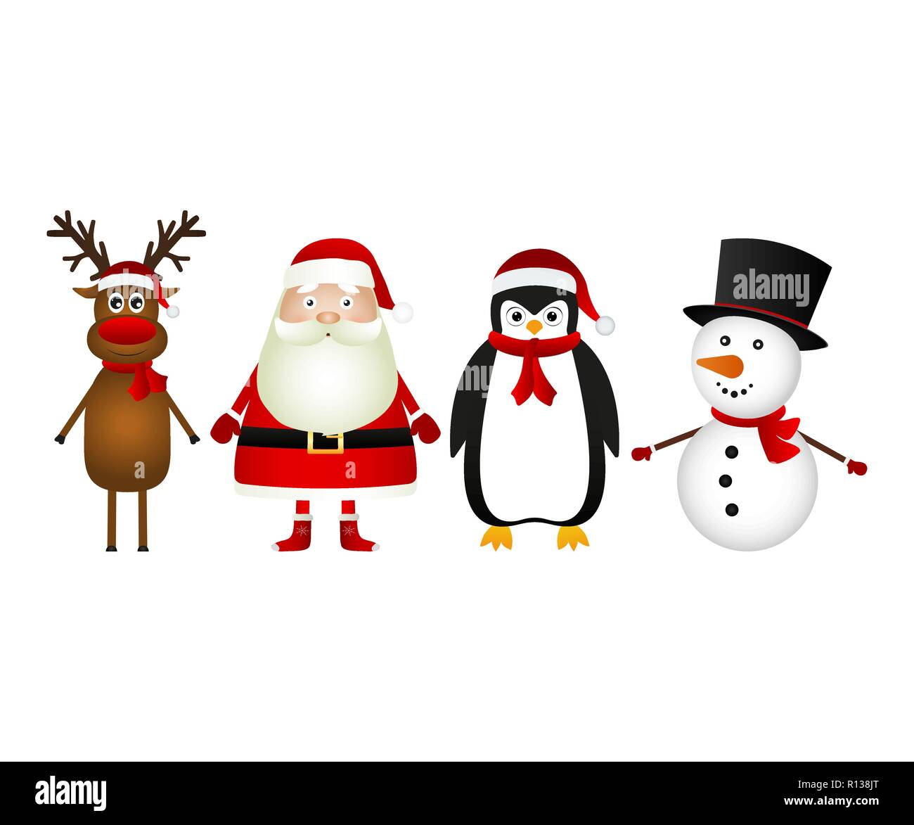 Weihnachtsmann mit Rentier Schneemann und lustige Pinguin Stock Vektor