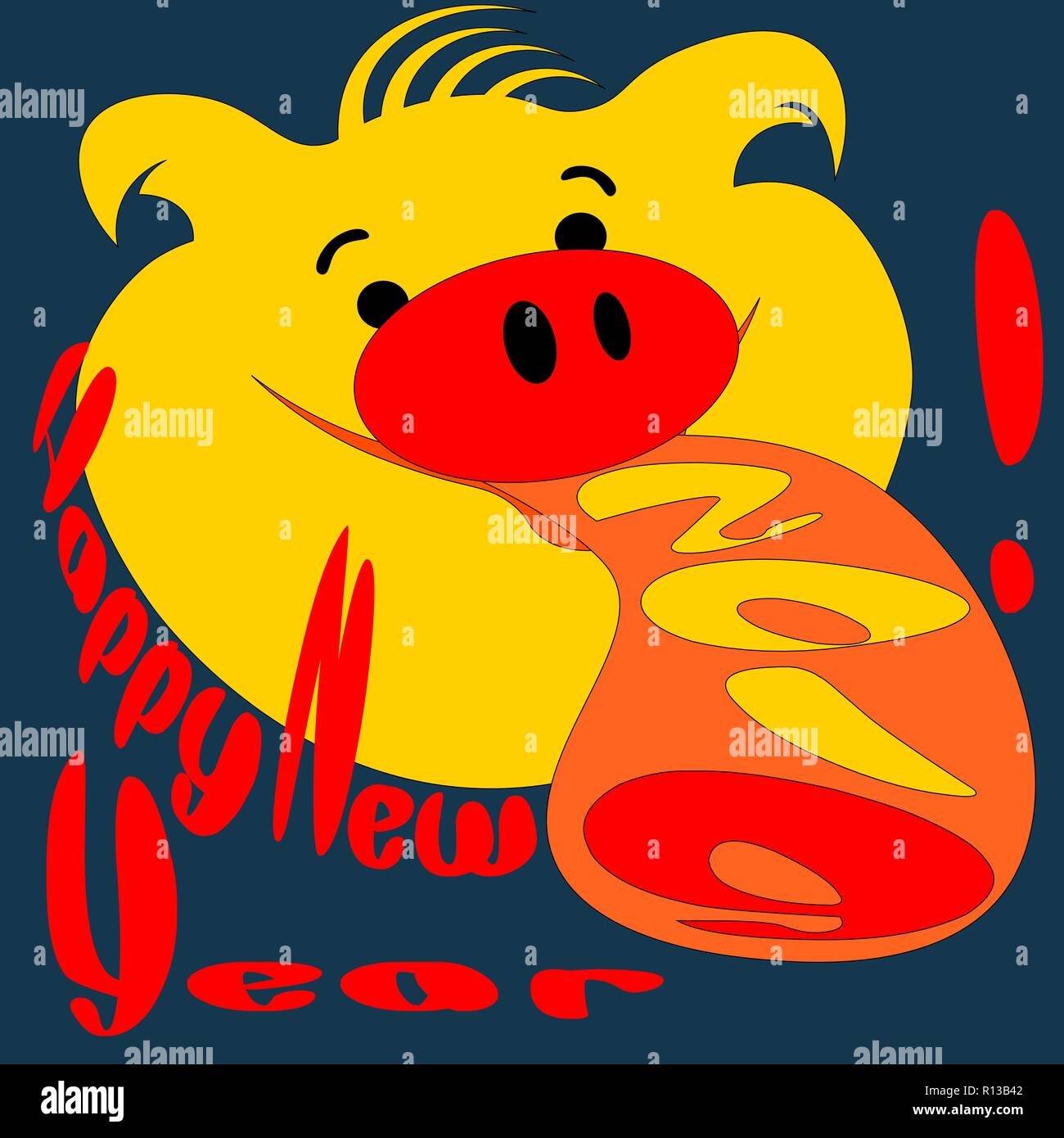 Cartoon Grusskarten Frohes neues Jahr 2019 Schweine Stock Vektor