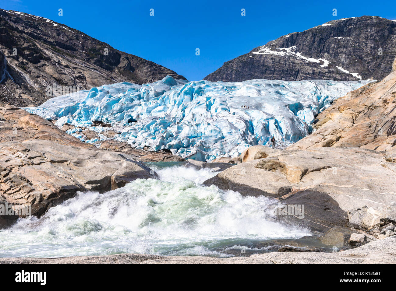 Nigardsbreen. Ein Gletscher Arm der großen Gletscher Jostedalsbreen. Jostedalsbreen, Norwegen. Stockfoto