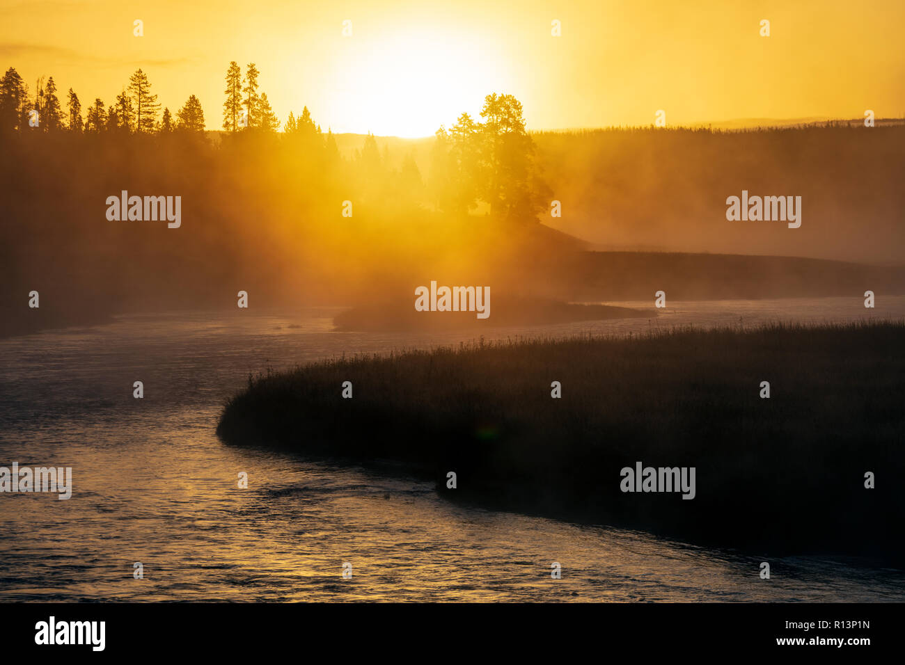 WY 03519-00 ... WYOMING - Sunrise entlang der Madison River im Yellowstone National Park. Stockfoto