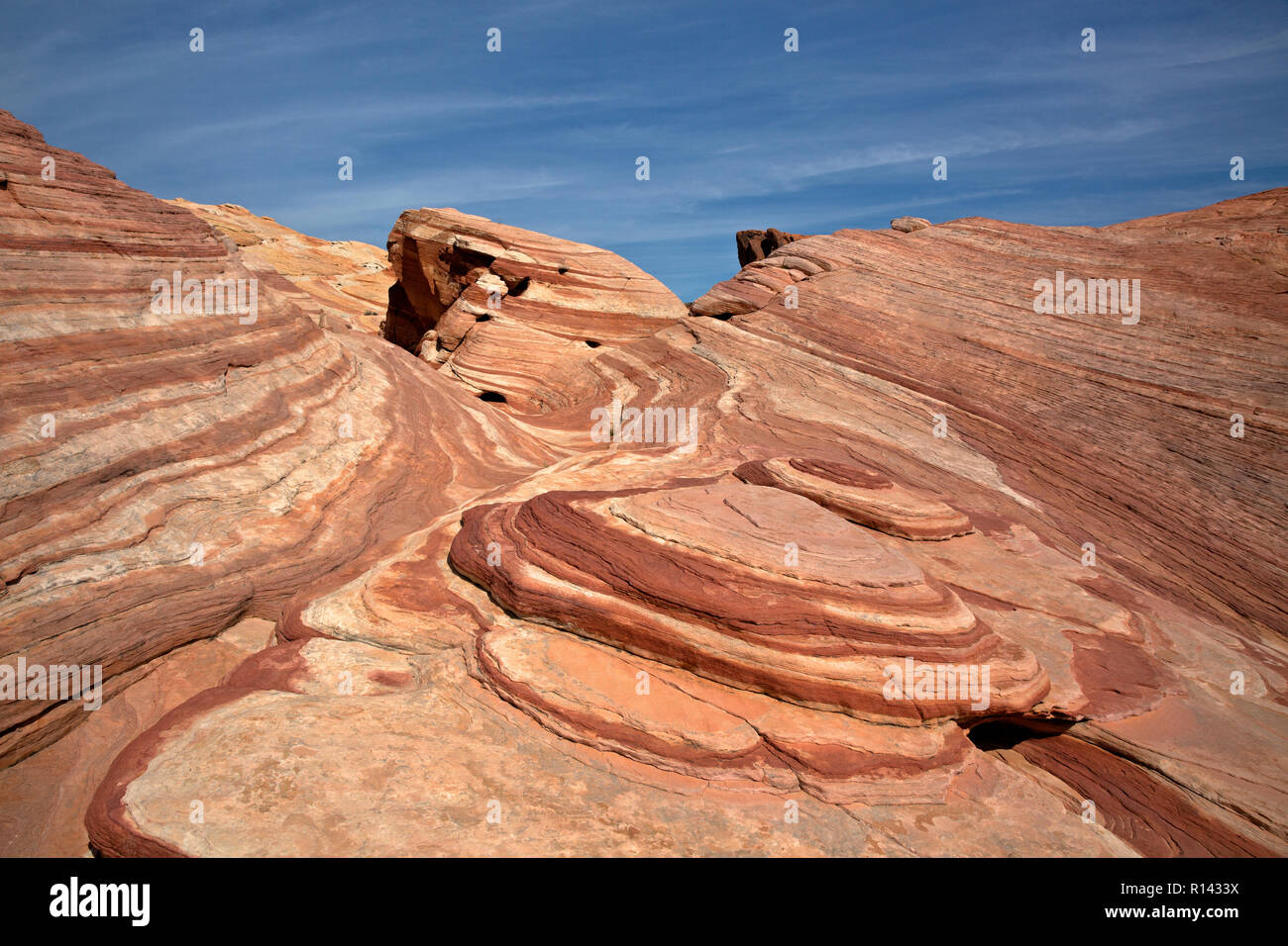 NV 00110-00 ... Nevada - 2-in-1-Standfuß aus Stein in der Nähe des Fire Wave Formation im Valley of Fire State Park. Stockfoto