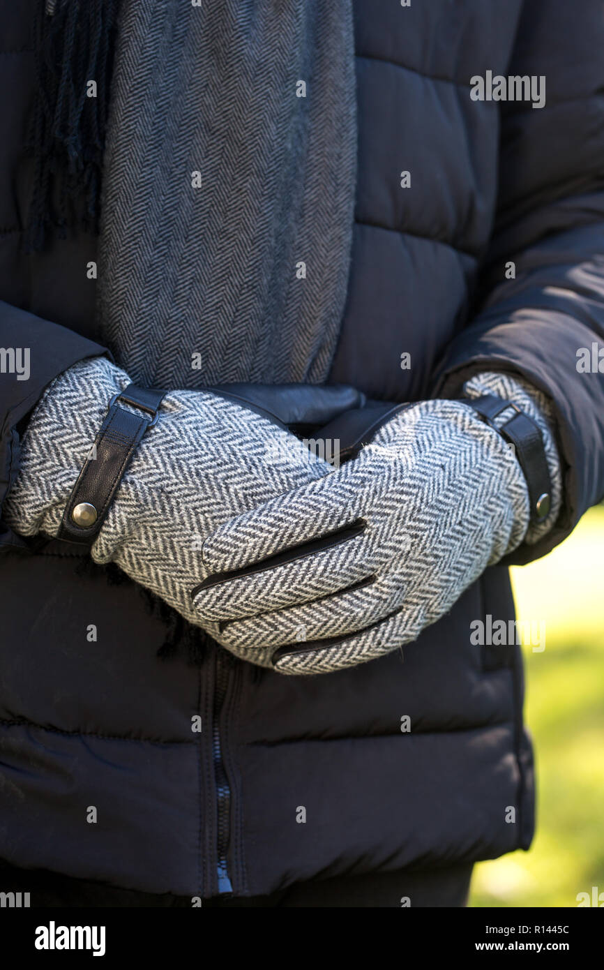 Herren Handschuhe mit Fischgrätenmuster Gewebeeinlagen Stockfoto