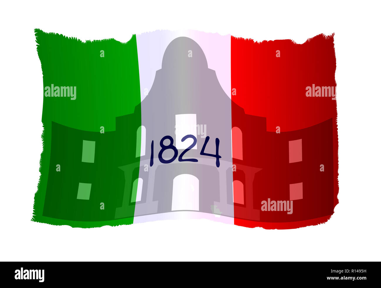 Die Flagge asused in der Schlacht von Alamo mit Outline und winken Stockfoto