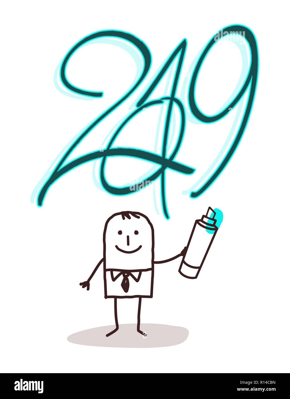 Cartoon Mann schreiben a2019 Blau Grün Zeichen Stock Vektor