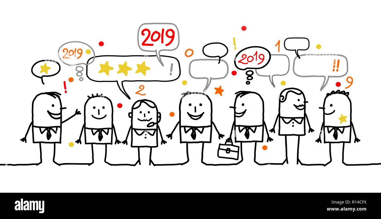 Happy Cartoon Social Business Menschen und Neues Jahr 2019 Stock Vektor