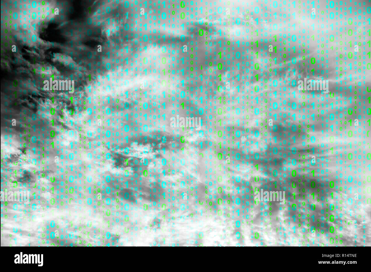 Abbildung Abstraktion binären Code auf Himmel Hintergrund Stockfoto