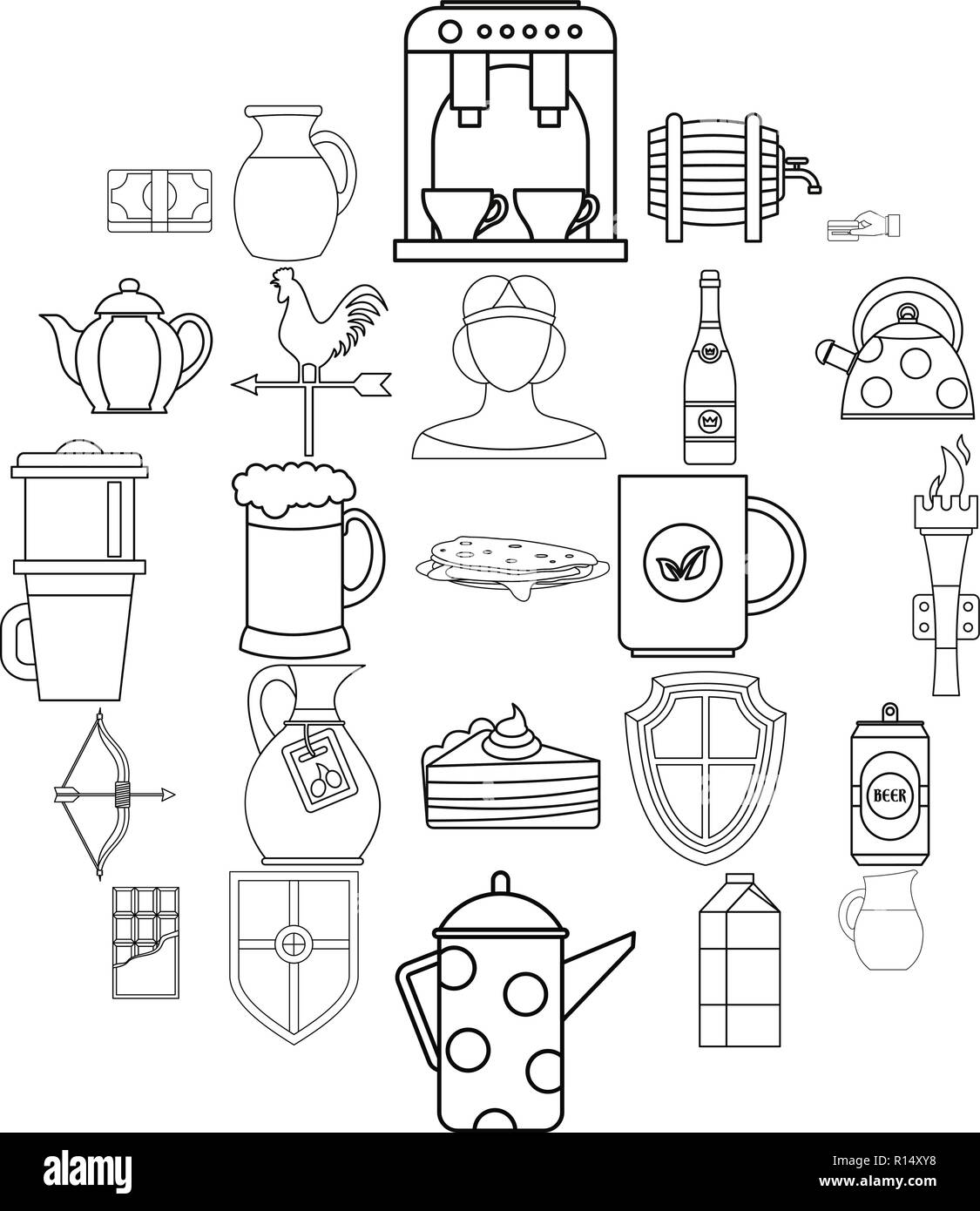Englischer Tee Symbole gesetzt, outline Style Stock Vektor