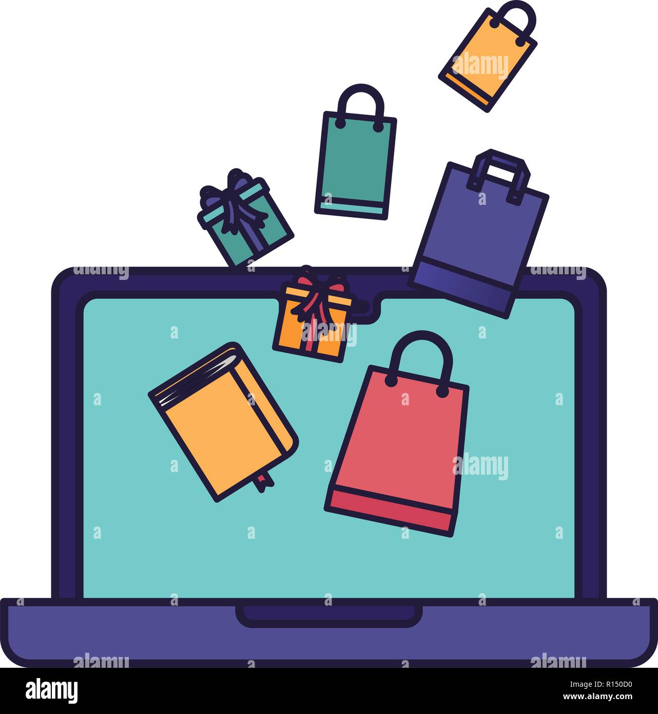 Laptop mit Geschenken fallen Stock Vektor