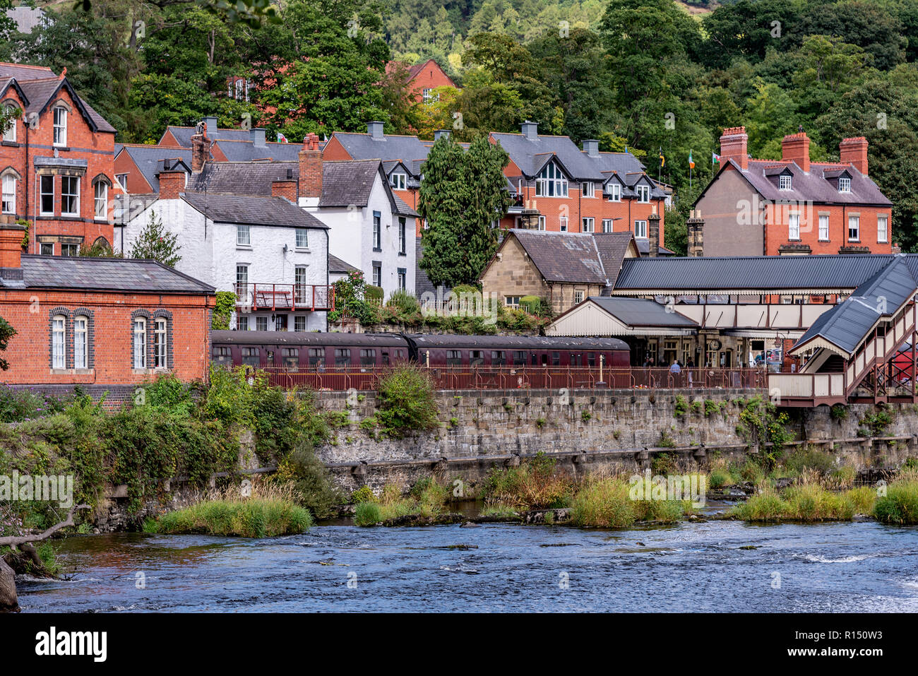 Anzeigen von Llangollen Railway Station in Nord Wales, Großbritannien Stockfoto