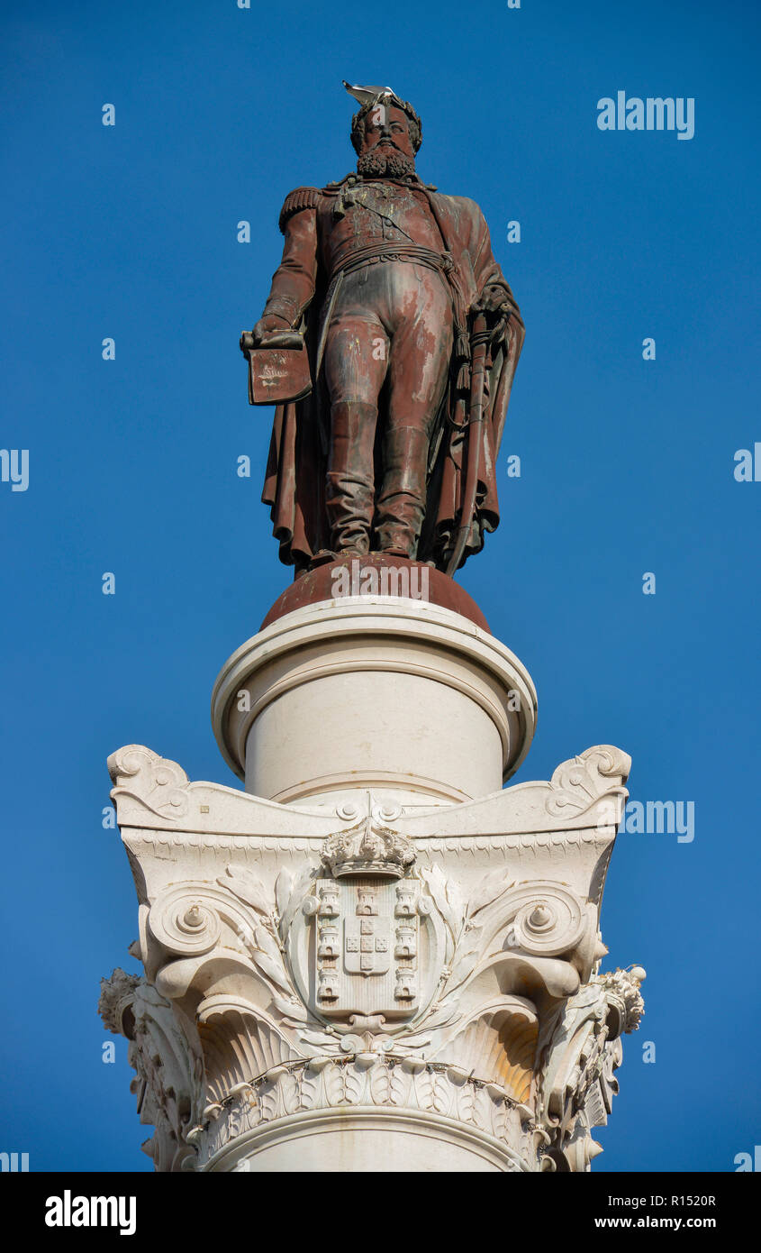 Wandregal, Statue, König Pedro IV, Rossio-Platz, Altstadt, Lissabon, Portugal Stockfoto